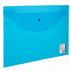 Папка-конверт с кнопкой STAFF, А4, до 100 листов, прозрачная, синяя, 0,15 мм