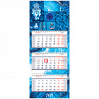 Календарь 2021г. квартальный 3 бл. на 3 гр. Спейс 330*810 мм Premium "Shades of blue", с бегунком