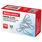 Скрепки BRAUBERG, 25 мм, никелированные, треугольные, 100 шт., в картонной коробке
