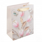 Пакет подарочный 18*23*10 Нежно-розовые цветы матовая ламинация блестки Миленд ПП-4071